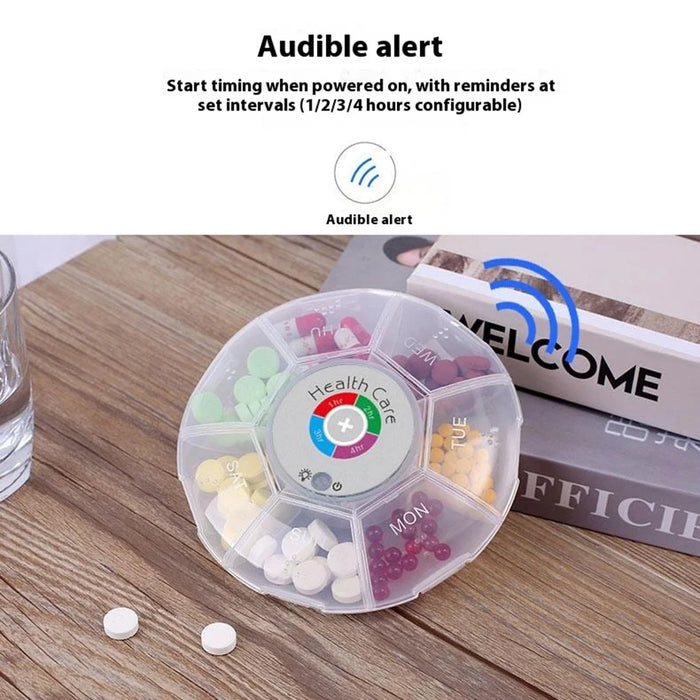 7 Compartment Portable Travel Pill Organizer Electronic Reminder Waterproof Daily Medication Box with Alarm - Blue - 4