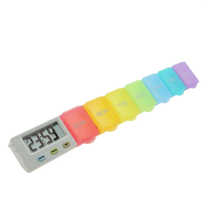 7 Compartment Portable Travel Pill Organizer Weekly Medicine Box Storage Container Multicolor Design - 2