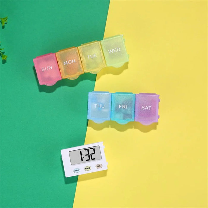 7 Compartment Portable Travel Pill Organizer Weekly Medicine Box Storage Container Multicolor Design - 7