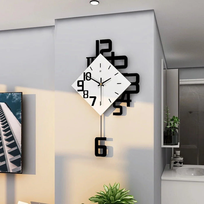 JT1850 34x63cm Minimalist Style Wrought Iron Wall Clock with Wooden Dial Quartz Clock for Home Decor - 2