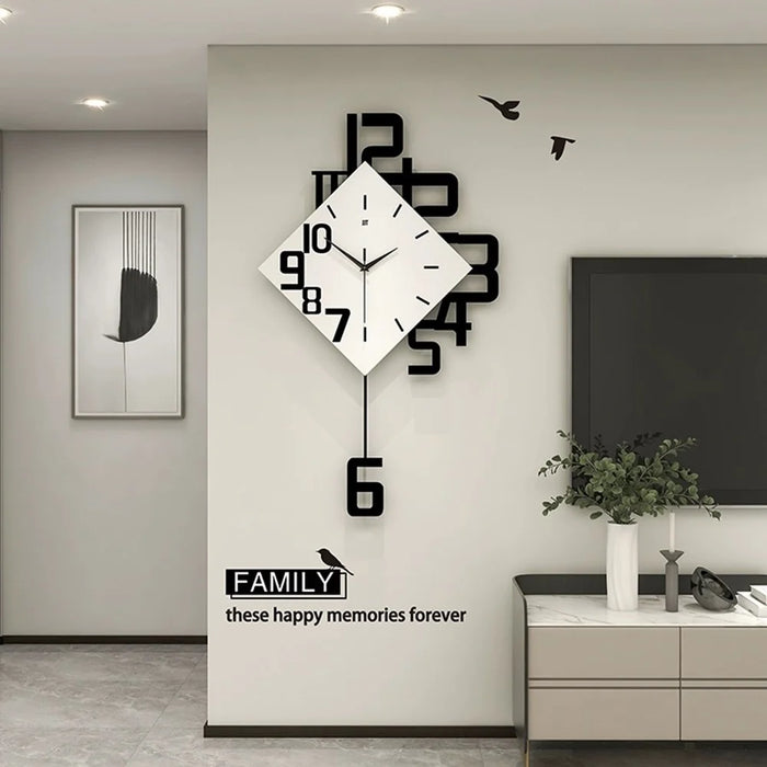 JT1850 34x63cm Minimalist Style Wrought Iron Wall Clock with Wooden Dial Quartz Clock for Home Decor - 5