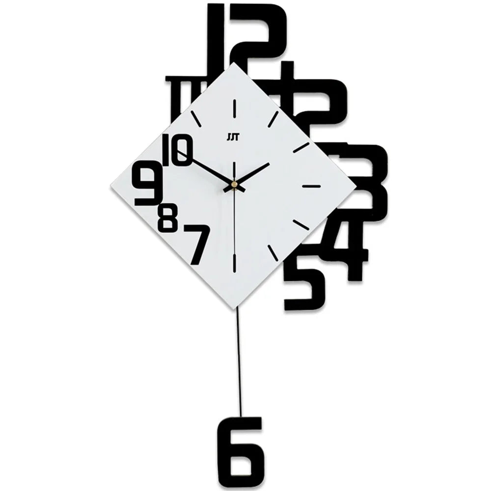 JT1850 38x69cm Minimalist Style Wrought Iron Wall Clock with Wooden Dial Quartz Clock for Home Decor - 1
