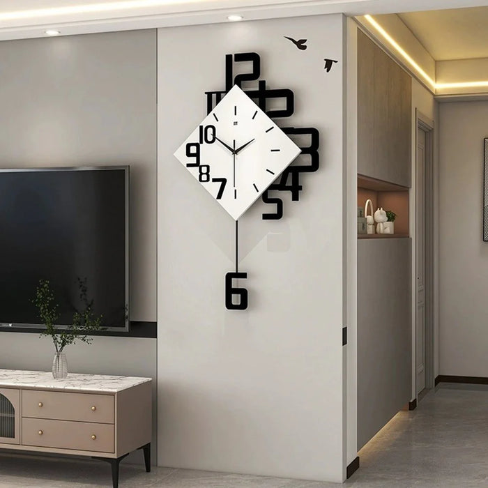 JT1850 38x69cm Minimalist Style Wrought Iron Wall Clock with Wooden Dial Quartz Clock for Home Decor - 2