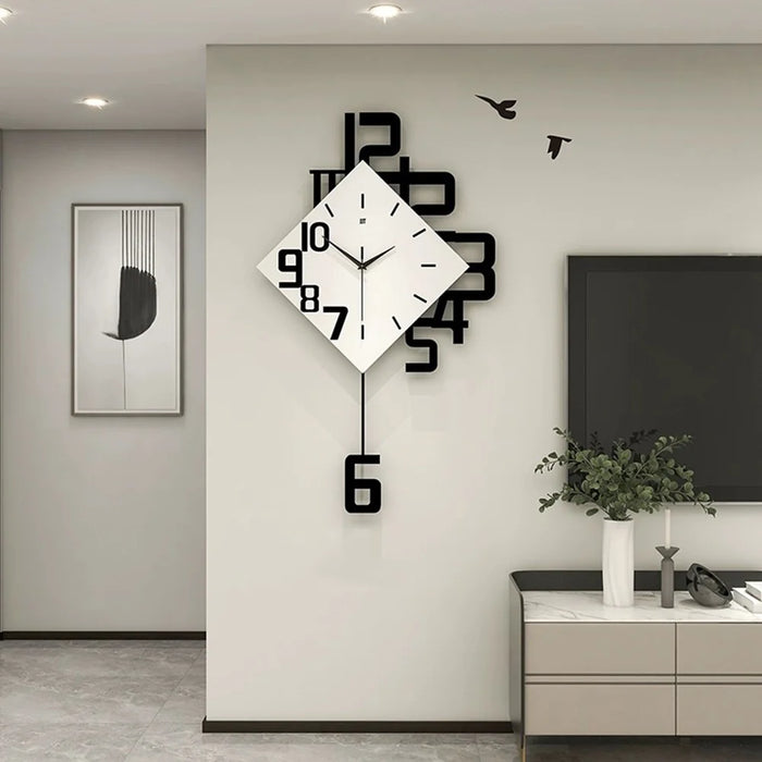 JT1850 38x69cm Minimalist Style Wrought Iron Wall Clock with Wooden Dial Quartz Clock for Home Decor - 6
