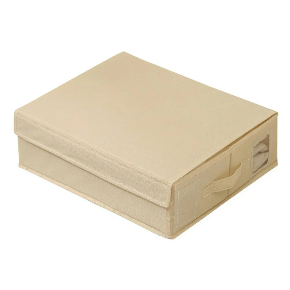 Folding Bedding Storage Box with Lid / Clear Window / Dust-Proof Fabric Container for Home Organization - Beige - 1