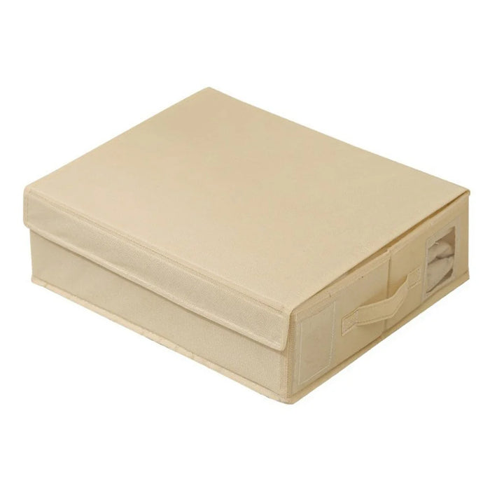 Folding Bedding Storage Box with Lid / Clear Window / Dust-Proof Fabric Container for Home Organization - Beige - 1
