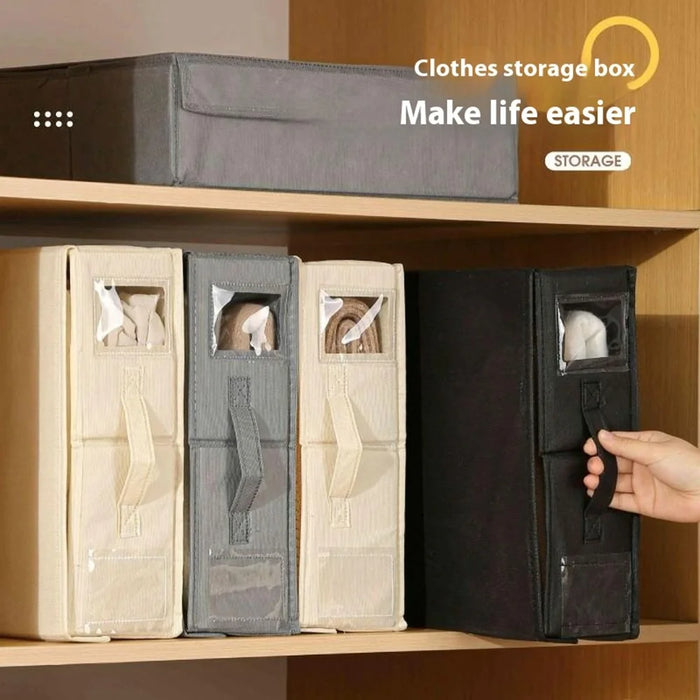 Folding Bedding Storage Box with Lid / Clear Window / Dust-Proof Fabric Container for Home Organization - Beige - 4