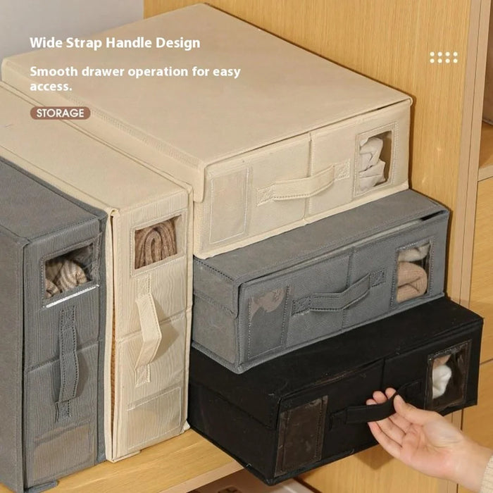 Folding Bedding Storage Box with Lid / Clear Window / Dust-Proof Fabric Container for Home Organization - Beige - 5
