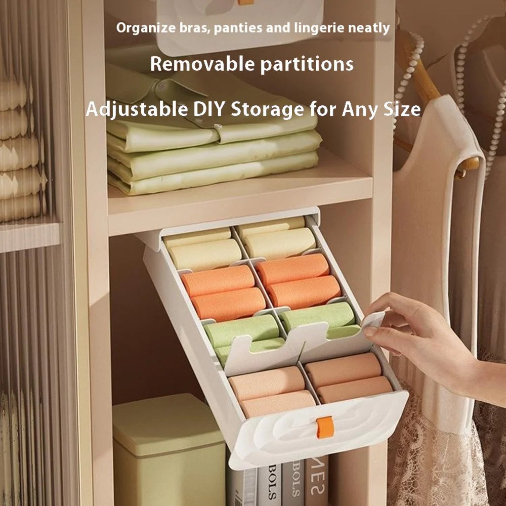 Drawer Organizer for Underwear Socks Bras  /  Removable Dividers  /  DIY Adjustable Storage Box for Closet - White - 2