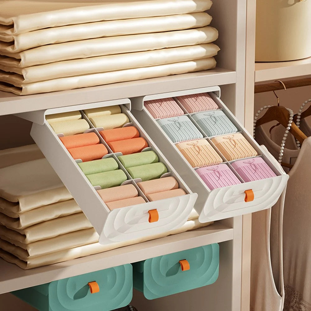 Drawer Organizer for Underwear Socks Bras  /  Removable Dividers  /  DIY Adjustable Storage Box for Closet - White - 6