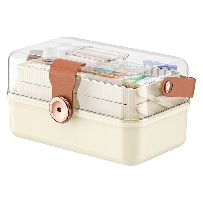 3-Layer Folding Medicine Storage Box Portable First Aid Medical Case with Safety Lock for Home - White - 1
