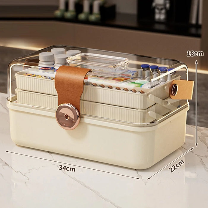 3-Layer Folding Medicine Storage Box Portable First Aid Medical Case with Safety Lock for Home - White - 2