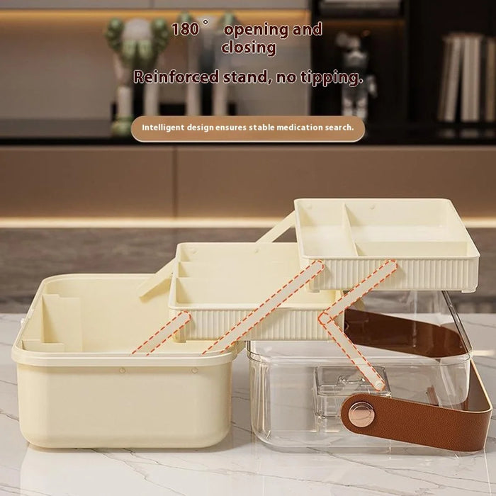 3-Layer Folding Medicine Storage Box Portable First Aid Medical Case with Safety Lock for Home - White - 5