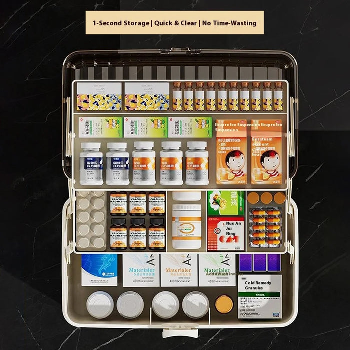 3-Layer Foldable Medicine Storage Box 32 x 17 x 17cm Portable First Aid Organizer for Home - White - 2