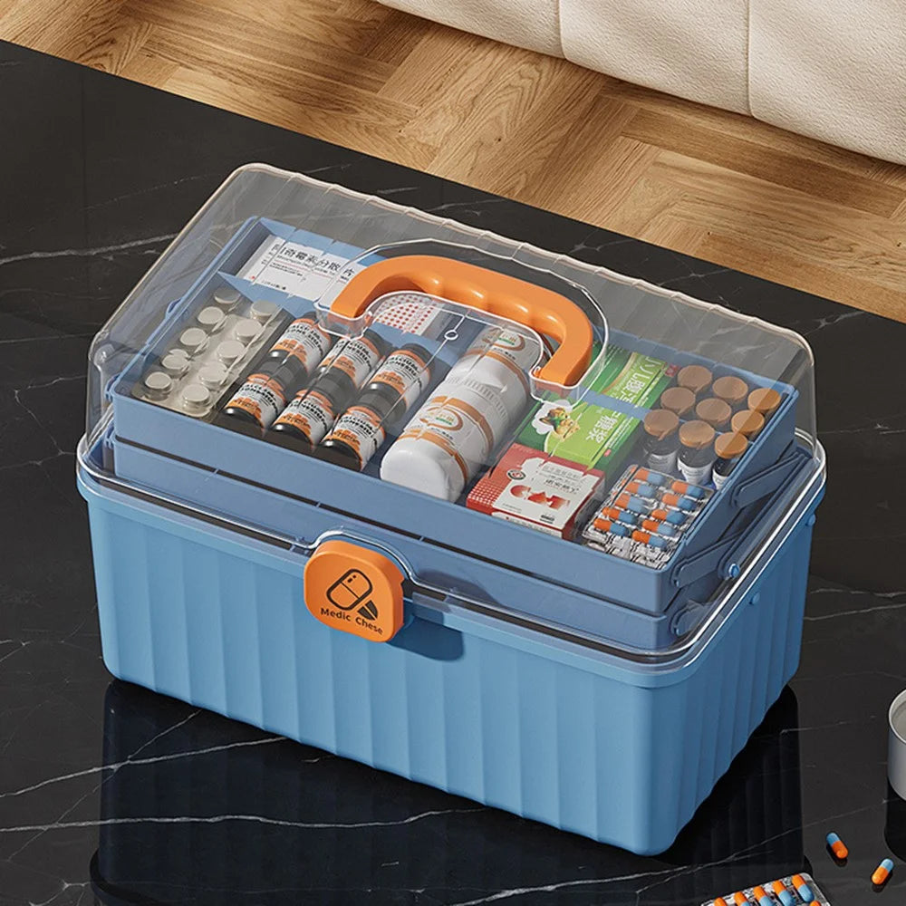 3-Layer Foldable Medicine Storage Box 32 x 17 x 22cm Portable First Aid Organizer for Home - White - 5
