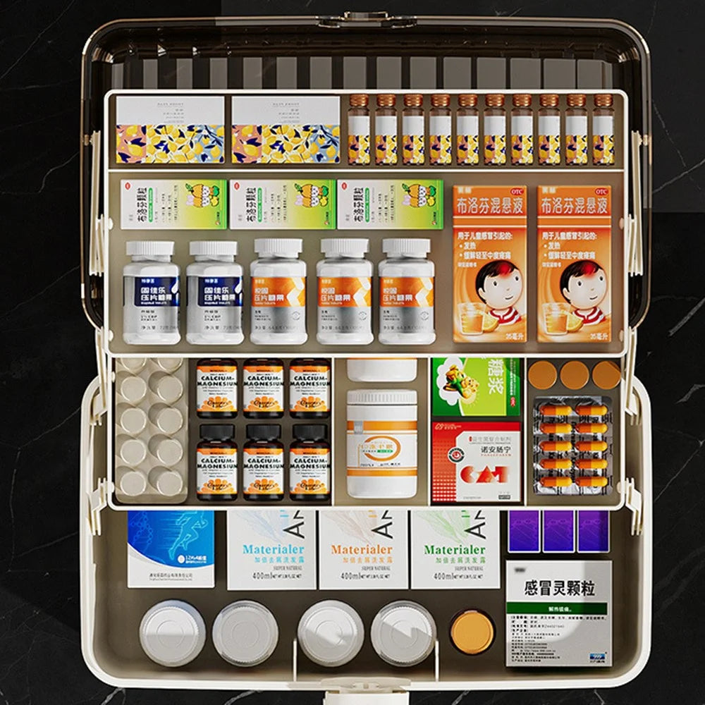 3-Layer Foldable Medicine Storage Box 32 x 17 x 22cm Portable First Aid Organizer for Home - White - 6