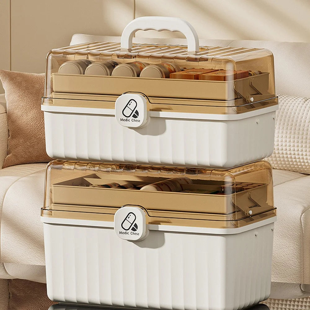 3-Layer Foldable Medicine Storage Box 32 x 17 x 22cm Portable First Aid Organizer for Home - White - 7