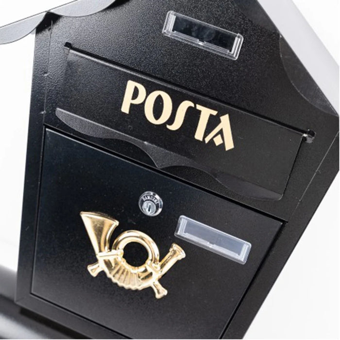 European Style Outdoor Wall Mounted Letterbox Metal Mailbox Lockable Suggestion Box Weatherproof Post Box - Black - 4