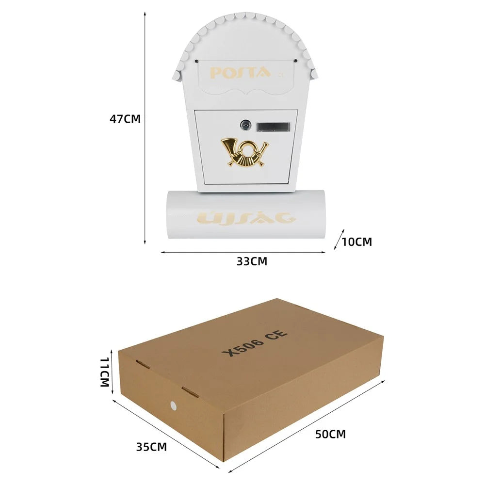 European Style Outdoor Wall Mounted Letterbox Metal Mailbox Lockable Suggestion Box Weatherproof Post Box - Black - 5