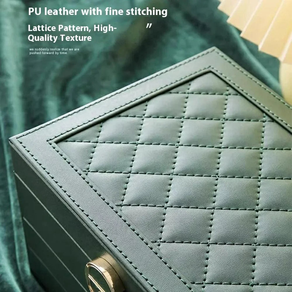 Jewelry Organizer Box Large Capacity 3-Drawer Design PU Leather Storage Case for Necklaces / Earrings / Watches / Rings - Green - 6