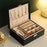 Double Layer Jewelry Box PU Leather Organizer with Lock for Earrings Rings Necklaces Bracelets Storage Case - Black - 1