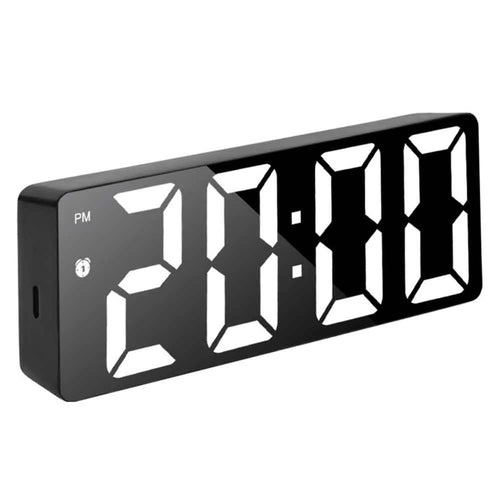LED Digital Alarm Clock for Students Mirror Surface Desktop Clock with Voice Control Function - Black Shell+Black Surface+White Light - 1
