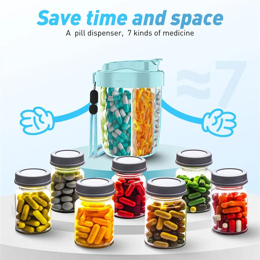 Portable 7 Compartments Sealed Pill Organizer Storage Cup Travel Medication Container (FCM  / PFAS Tested) - Black - 3