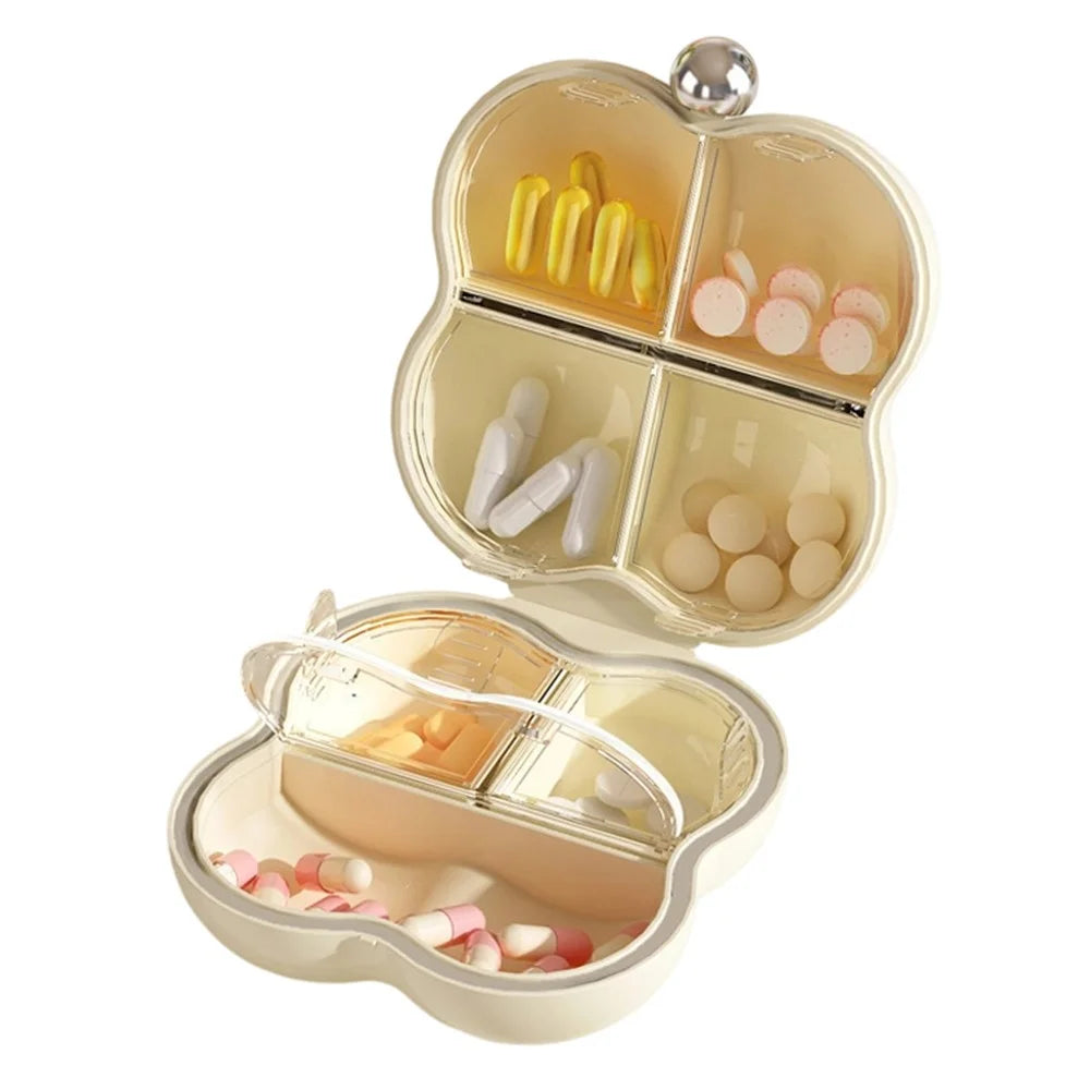 7 Compartments Floral Shape Mini Pill Organizer Portable Jewelry Ring Necklace Storage Box (BPA Free, No FDA) - White - 1