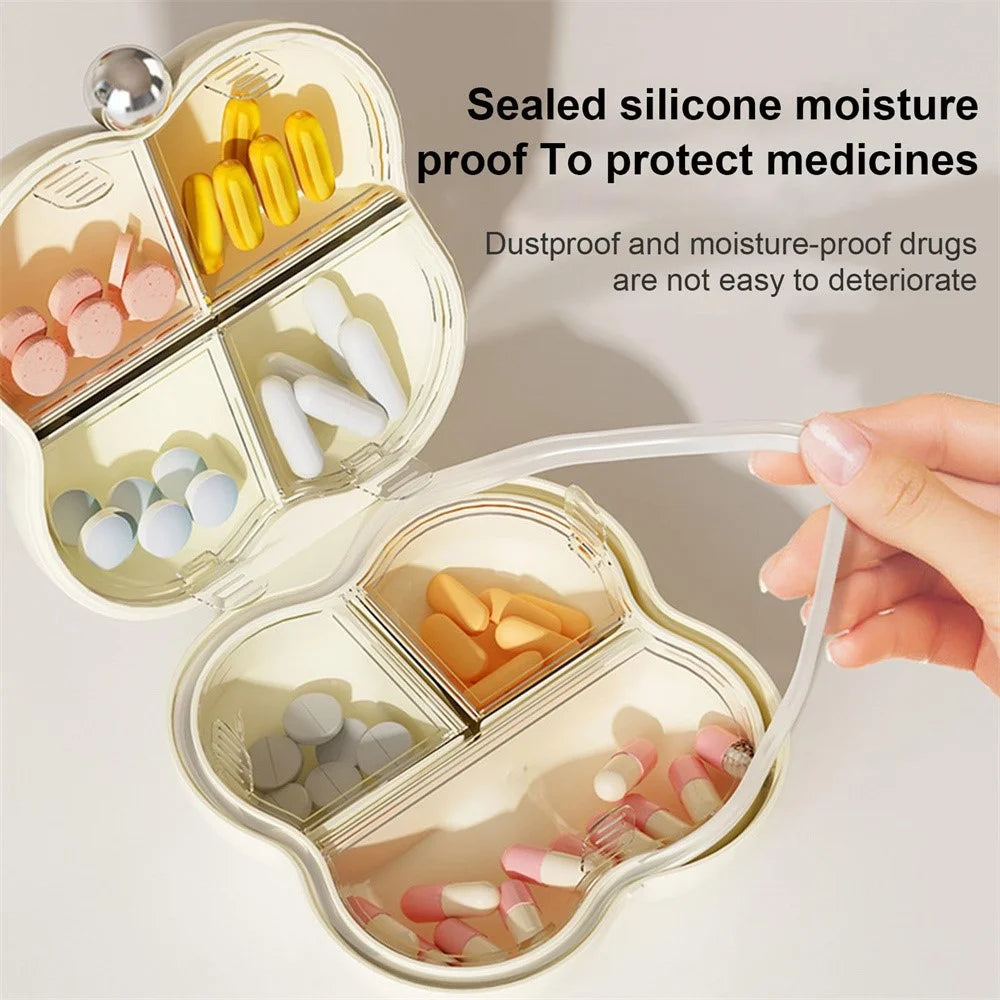 7 Compartments Floral Shape Mini Pill Organizer Portable Jewelry Ring Necklace Storage Box (BPA Free, No FDA) - White - 2