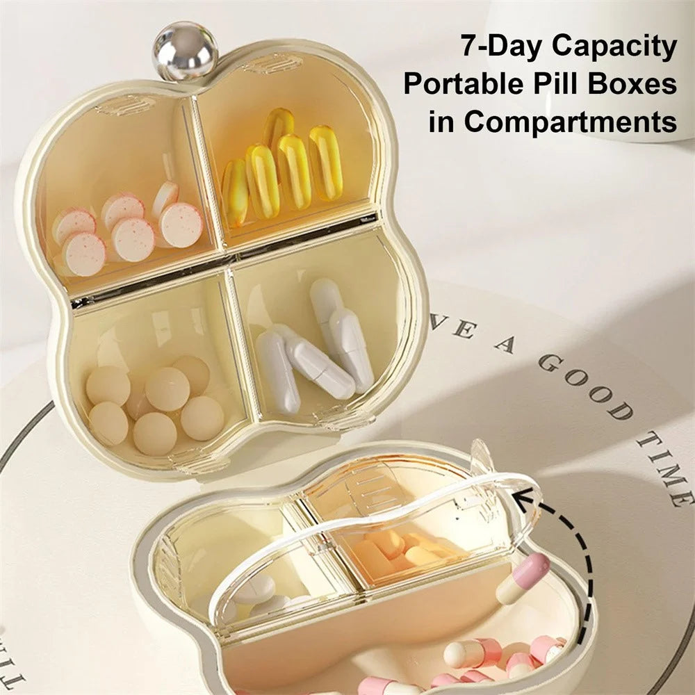 7 Compartments Floral Shape Mini Pill Organizer Portable Jewelry Ring Necklace Storage Box (BPA Free, No FDA) - White - 3