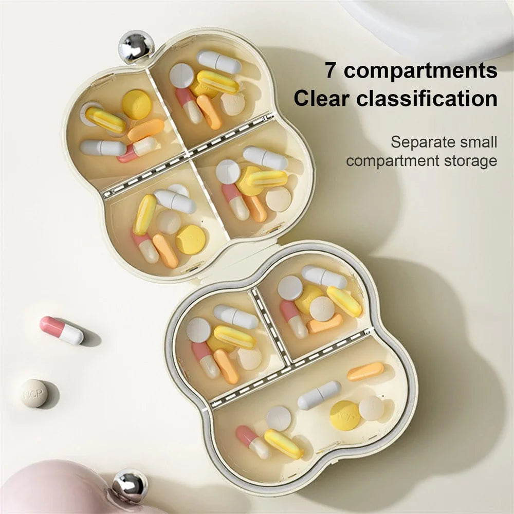 7 Compartments Floral Shape Mini Pill Organizer Portable Jewelry Ring Necklace Storage Box (BPA Free, No FDA) - White - 4