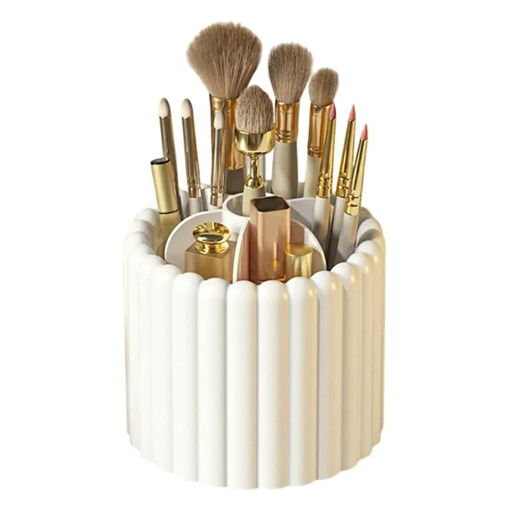 Rotating Makeup Brush Holder Organizer for Vanity Table 7 Compartments Cosmetic Storage Container, without Lid - White - 1