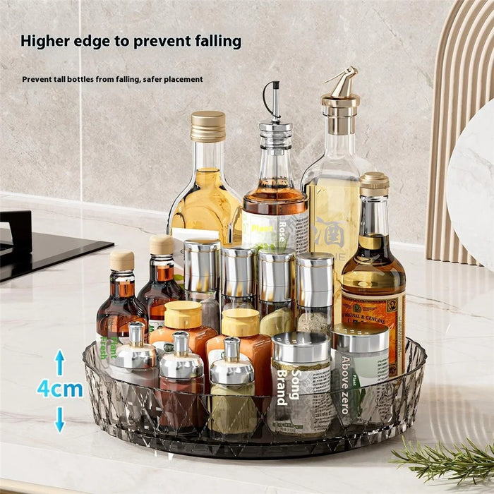 Rotating Storage Organizer For Kitchen Spices Fruit 360° Swivel Base Multi-Function Desktop Container - Transparent Brown - 4