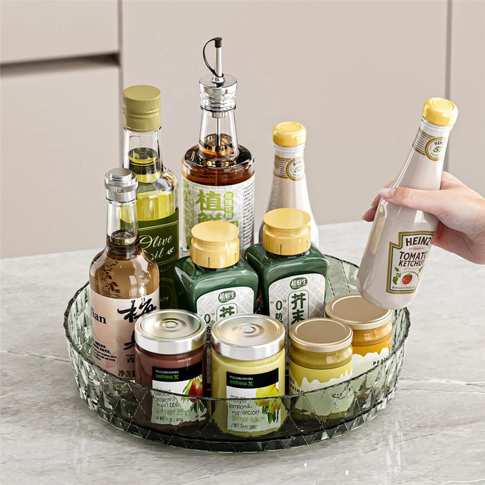Rotating Storage Organizer For Kitchen Spices Fruit 360° Swivel Base Multi-Function Desktop Container - Transparent Brown - 5