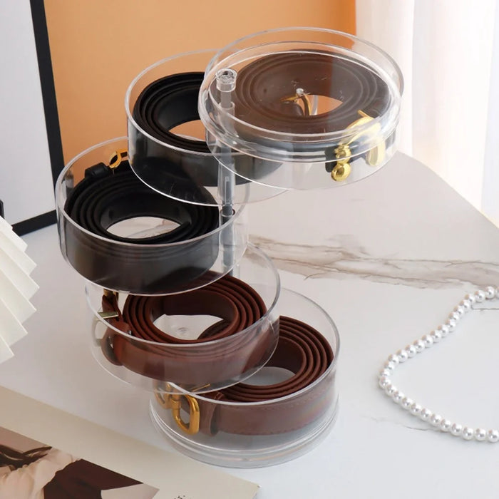 5 Tier Acrylic Belt Organizer Rotating Jewelry Display Stand for Necklaces / Bracelets / Accessories Storage - 5