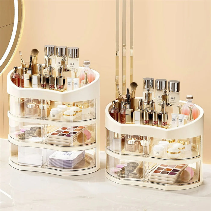 2 Layer Rotating Drawer Cosmetic Storage Box Dustproof Makeup Display Box Transparent Cosmetic Organizer - 2