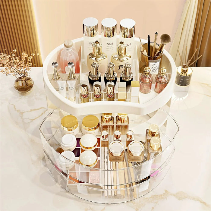 2 Layer Rotating Drawer Cosmetic Storage Box Dustproof Makeup Display Box Transparent Cosmetic Organizer - 3