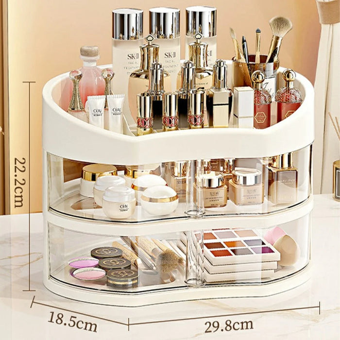 2 Layer Rotating Drawer Cosmetic Storage Box Dustproof Makeup Display Box Transparent Cosmetic Organizer - 4