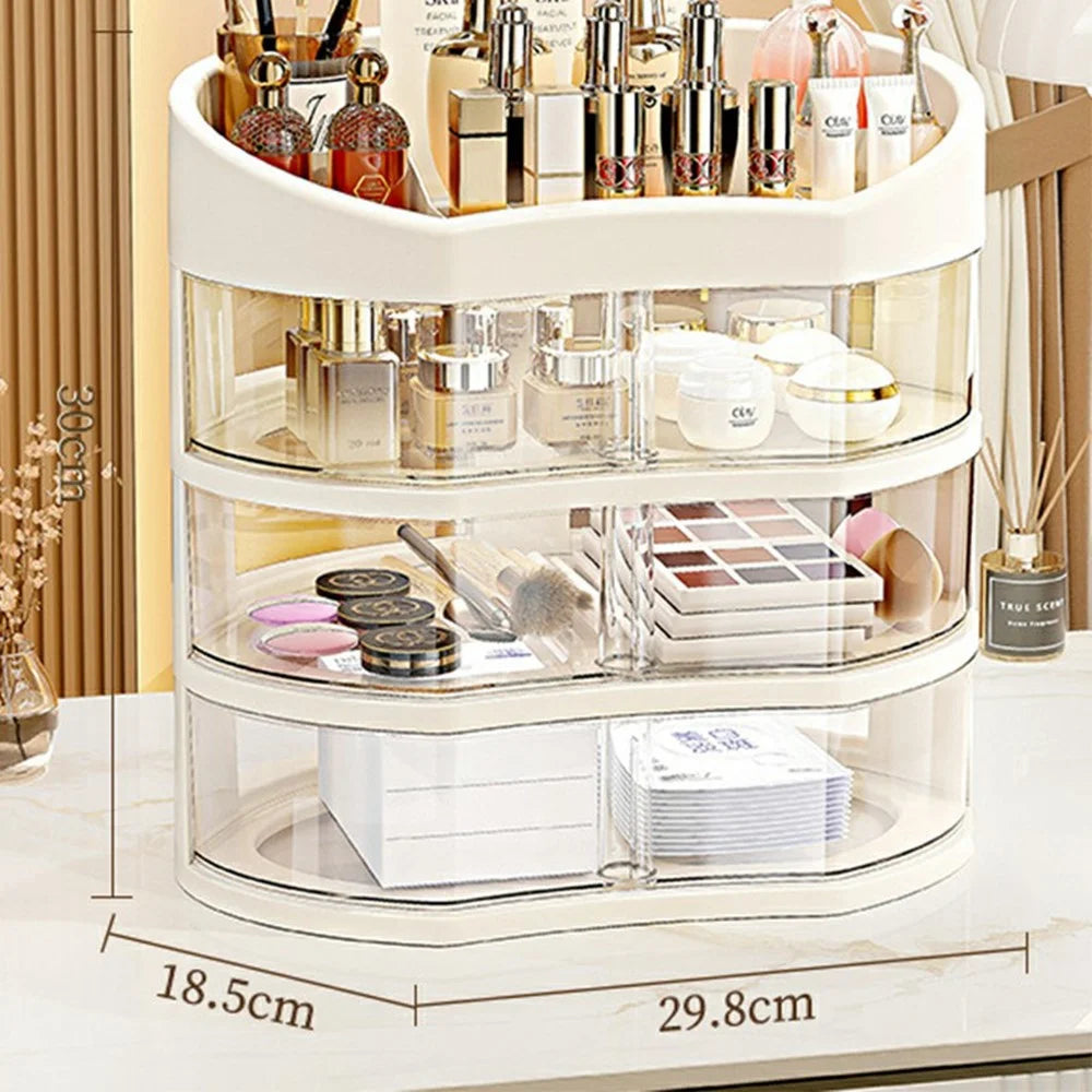 Rotating Makeup Organizer 3-Tier Cosmetic Storage Box for Bedroom Vanity Dustproof Skincare Display Case - 5