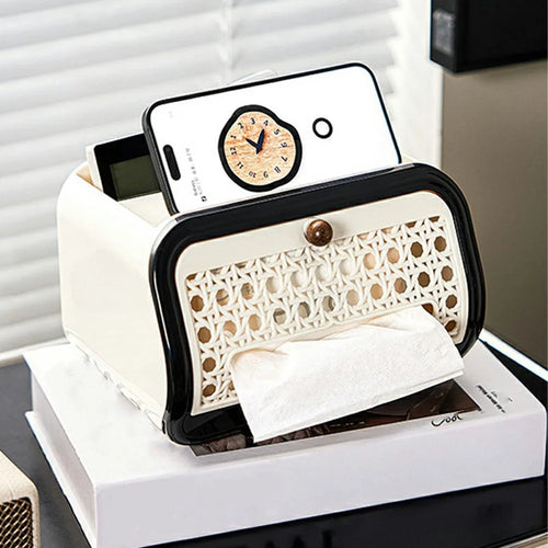 Vintage Style Tissue Box Spring Magnetic Tabletop Holder Napkin Dispenser Storage Organizer for Living Room / Bedroom - White - 1