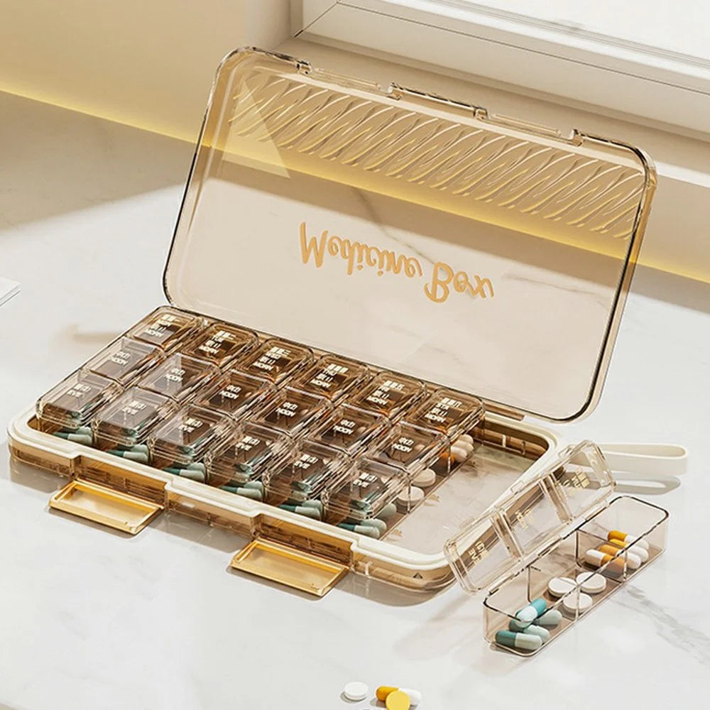 Pill Organizer 7 Day Weekly Medicine Box Portable Pill Container with Lid Multi Compartment for Travel / Home - Coffee - 1