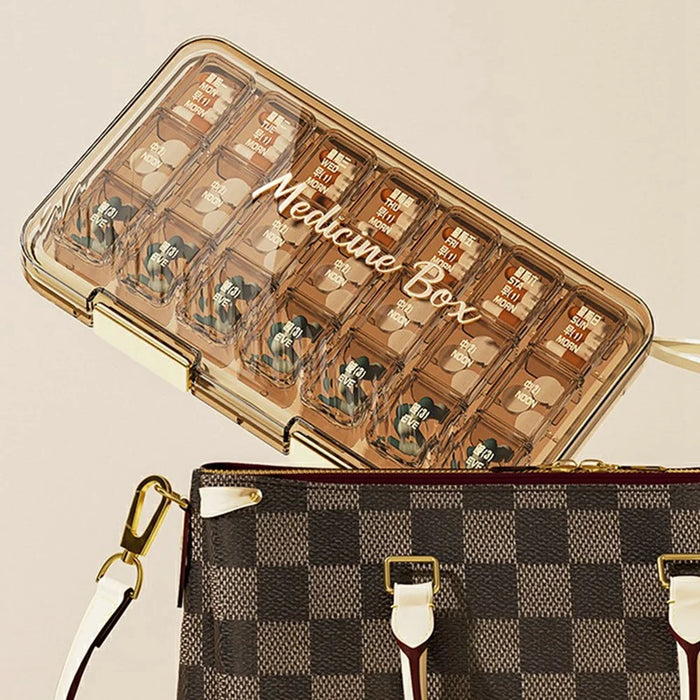 Pill Organizer 7 Day Weekly Medicine Box Portable Pill Container with Lid Multi Compartment for Travel / Home - Coffee - 4