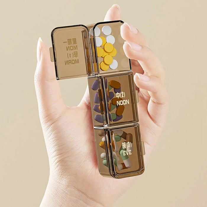 Pill Organizer 7 Day Weekly Medicine Box Portable Pill Container with Lid Multi Compartment for Travel / Home - Coffee - 6
