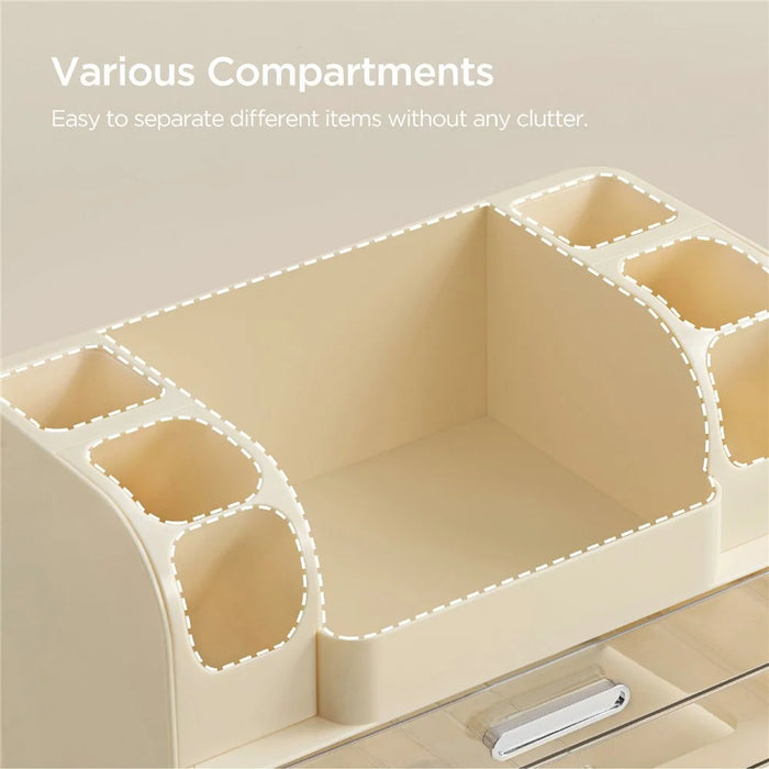 Drawer Cosmetic Storage Box Multi Compartment Makeup Holder Transparent Cosmetic Organizer Dustproof - Cream White - 3