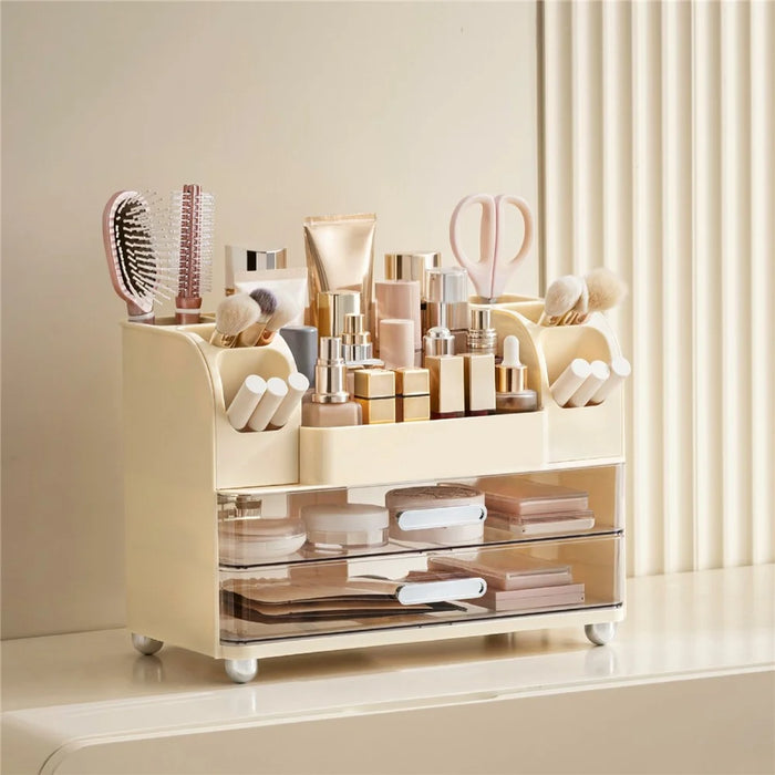 Drawer Cosmetic Storage Box Multi Compartment Makeup Holder Transparent Cosmetic Organizer Dustproof - Cream White - 5