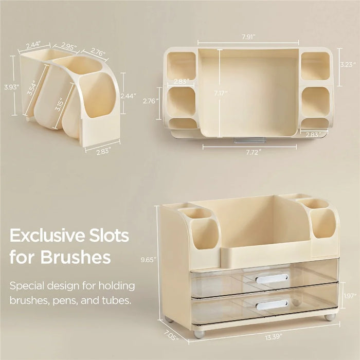 Drawer Cosmetic Storage Box Multi Compartment Makeup Holder Transparent Cosmetic Organizer Dustproof - Cream White - 6