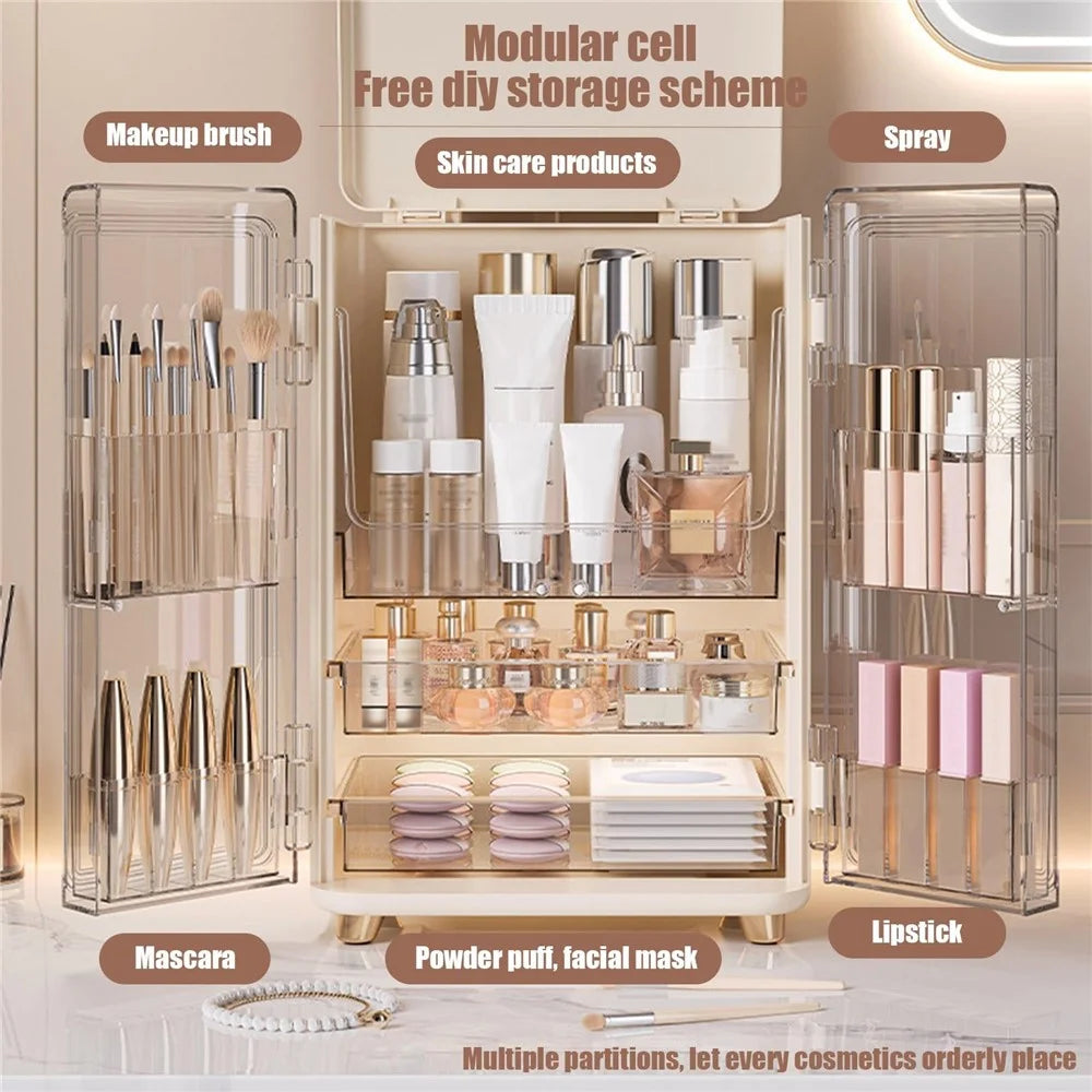 Cosmetic Organizer Storage Box Desktop Dustproof Dressing Table Drawer Transparent Skincare Holder - 2