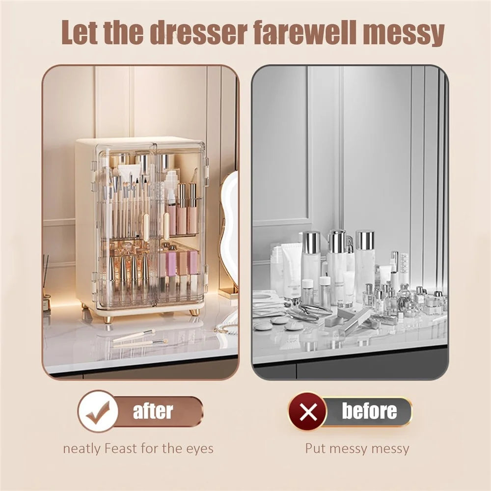 Cosmetic Organizer Storage Box Desktop Dustproof Dressing Table Drawer Transparent Skincare Holder - 3