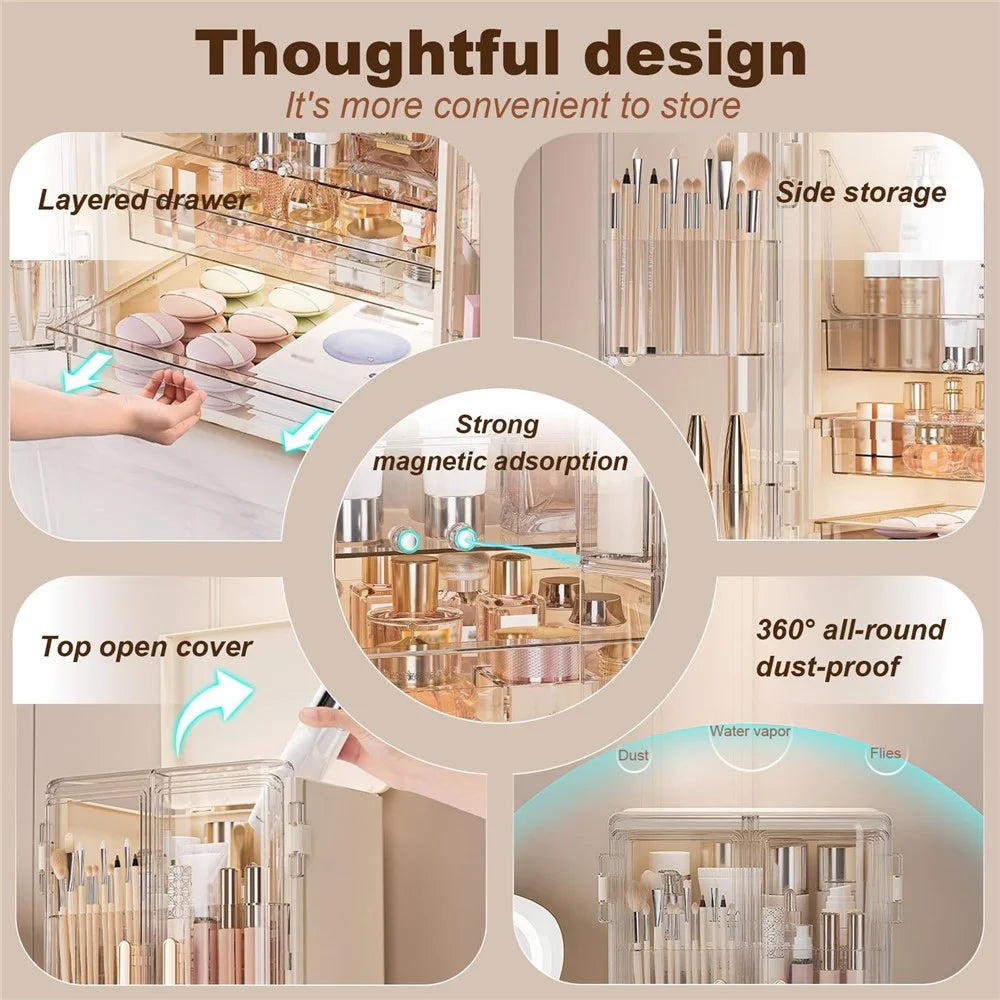 Cosmetic Organizer Storage Box Desktop Dustproof Dressing Table Drawer Transparent Skincare Holder - 4