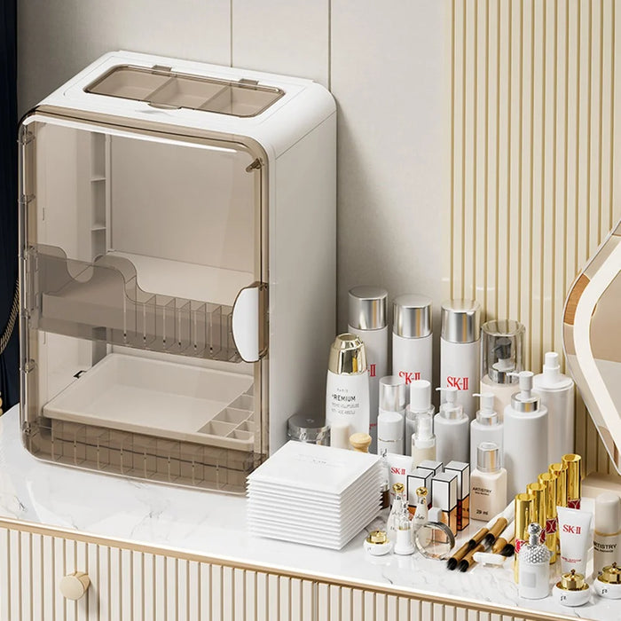 Magnetic Cosmetic Organizer Makeup Storage Holder Multi-Layer Dustproof Container for Skincare / Beauty Products - White - 3